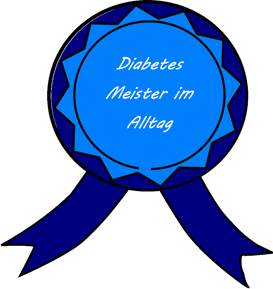 blauer Orden mit der Schrift "Diabetes Meister im Alltag"