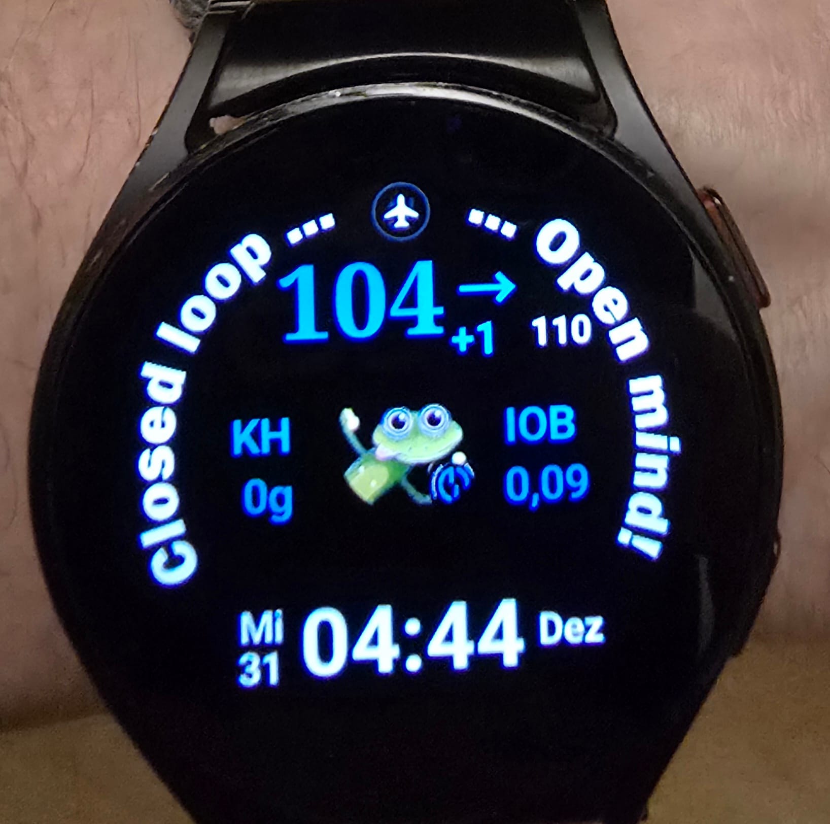 Smartwatch Watchface mit Closed Loop - open mind und Frosch
Kermit mit leuchtenden Augen ja nach BZ-Wert